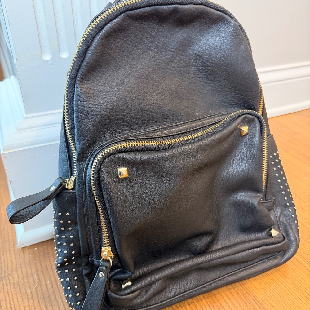 Black Faux Leather Backpack